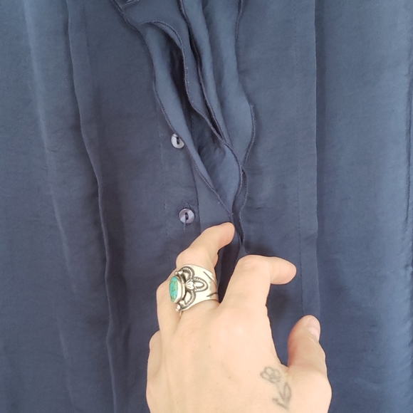 Blue silky ruffle front top - Picture 3 of 6